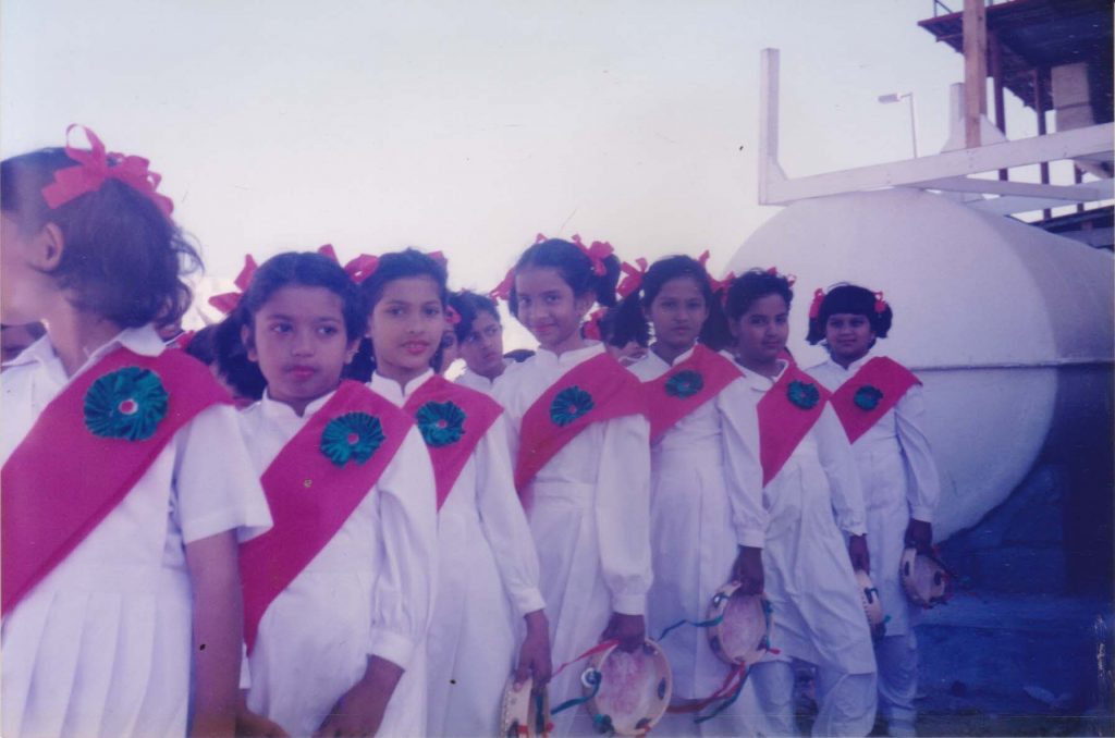 Getting ready for a performance at school in Abu Dhabi, UAE